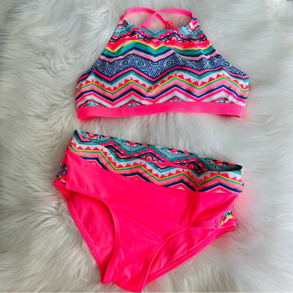 NWOT Justice Mexican Cantina Bikini w Lightly Padded Top Adjustable Straps, 12